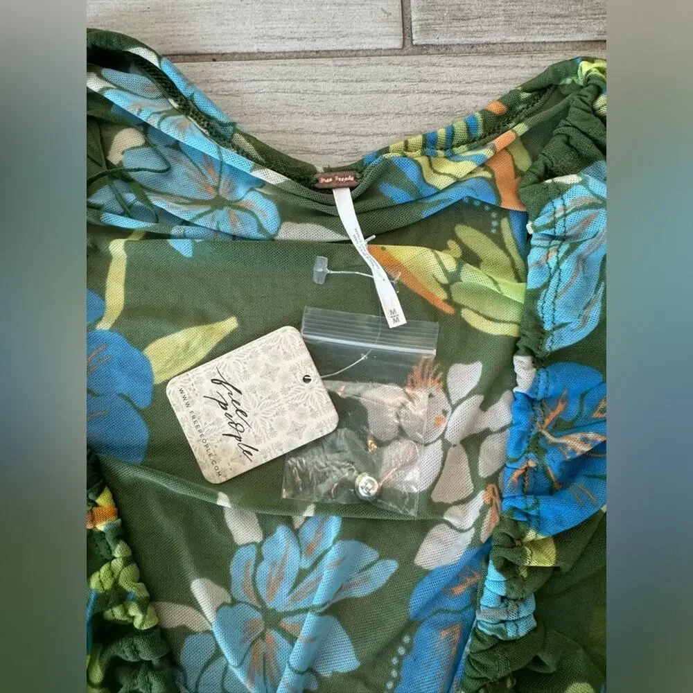 NWT Free People Of Paradise Floral Bell‎ Sleeve Top Size M